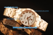 Rolex Day-Date Swiss ETA 2836 Automatic Rose Gold Case with Diamond Bezel and White Dial -Rose Gold Strap