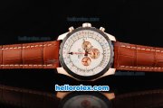Breitling Chrono-Matic Chronograph Quartz Movement PVD Bezel with White Dial and RG Case/Subdials-Brown Leather Strap