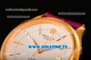 Rolex Cellini Time Asia 2813 Automatic Yellow Gold Case with White Dial Burgundy Leather Strap and Stick Markers