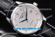 Longines Master Swiss ETA 2824 Automatic Steel Case with White Dial Diamonds Markers and Black Leather Strap (ZF)