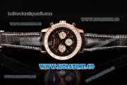 Breitling Navitimer GMT Chrono Swiss Valjoux 7750 Automatic Rose Gold Case with Black Dial Stick Markers and Black Leather Strap