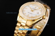 Rolex Day Date II Automatic Movement Full Gold with Diamond Bezel-White Dial and Diamond Markers