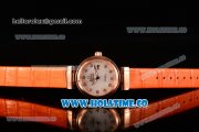 Omega Deville Ladymatic Clone 8500 Automatic Rose Gold Case with Diamonds Markers White MOP Textured Dial and Orange Leather Strap (V6)