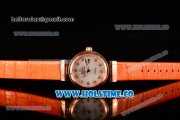 Omega Deville Ladymatic Clone 8500 Automatic Rose Gold Case with Diamonds Markers White MOP Textured Dial and Orange Leather Strap (V6) Omega Deville Ladymatic Clone 8500 Automatic Rose Gold Case with Diamonds Markers White MOP Textured Dial and Orange Leather Strap (V6)