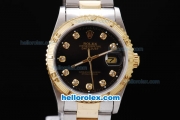 Rolex Datejust Automatic Two Tone with Gold Bezel,Black Dial and Diamond Marking