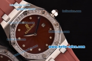 Audemars Piguet Royal Oak Lady Miyota OS2035 Quartz Steel Case with Brown Dial Diamond Bezel and Brown Rubber Strap