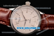 Rolex Cellini Time Asia 2813 Automatic Steel Case with White Dial Brown Leather Strap and Stick Markers