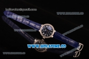 Cartier Ballon Bleu De Small Swiss Quartz Steel Case with Diamonds Bezel Blue Dial and Blue Leather Strap - White Markers