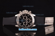Rolex Daytona Asia 3836 Automatic Steel Case with Black Dial - Stick Markers and Black Rubber Strap - 7750 Coating