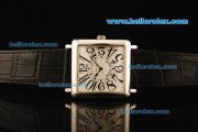 Franck Muller Master Square Swiss Quartz Movement Steel Case with Black Arabic Numerals and Black Leather Strap