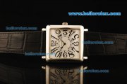 Franck Muller Master Square Swiss Quartz Movement Steel Case with Black Arabic Numerals and Black Leather Strap Franck Muller Master Square Swiss Quartz Movement Steel Case with Black Arabic Numerals and Black Leather Strap