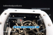 Richard Mille RM 055 Bubba Watson Asia Manual Winding Ceramic/Steel Case with Skeleton Dial and White Rubber Strap Black Inner Bezel - 1:1 Original