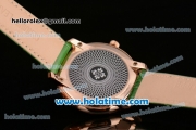 Patek Philippe Complications Miyota Quartz Rose Gold Case with White MOP Dial Green Leather Bracelet and Numeral Markers