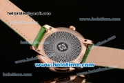 Patek Philippe Complications Miyota Quartz Rose Gold Case with White MOP Dial Green Leather Bracelet and Numeral Markers