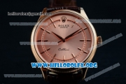 Rolex Cellini Time Clone Rolex 3132 Automatic Rose Gold Case with Rose Gold Dial and Brown Leather Strap - 1:1 Origianl (BP)