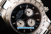 Rolex Daytona Oyster Perpetual Swiss Valjoux 7750 Automatic Movement Full Steel with Black Dial and White Subdials - Stick Markers