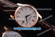 Patek Philippe Calatrava Miyota Quartz Rose Gold Case with White Dial and Brown Leather Strap Stick Markers