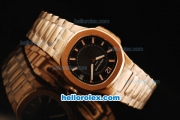 Patek Philippe Nautilus Swiss Quartz Movement Rose Gold Case and Strap with Black Dial and White Markers