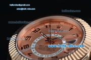 Rolex Sky-Dweller Asia 2813 Automatic Rose Gold Case with Black Leather Strap and Pink Dial Numberal Markers