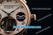 Patek Philippe Grand Complication Swiss Tourbillon Manual Winding Rose Gold Case with Rose Gold Dial Roman Numeral Markers and Black Leather Strap