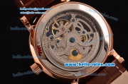 Patek Philippe Grand Complications Asia 3836 Automatic Rose Gold Case with Brown Leather Strap Skeleton Dial Numeral Markers