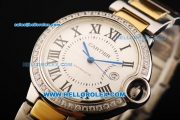 Cartier Ballon Bleu Automatic Diamond Bezel with White Dial and Roman Marking-Two Tone Strap