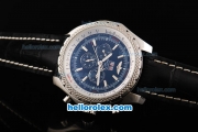 Breitling Bentley Automatic Movement Steel Case with Black Dial and Stick Markers-Black Leather Strap