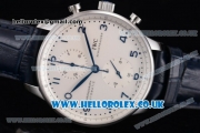 IWC Portuguese Chrono Swiss Valjoux 7750 Automatic Steel Case with White Dial Arabic Number Markers and Blue Leather Strap