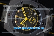 Hublot King Power Chrono Japanese Miyota OS20 Quartz PVD Case with Black Dial Yellow Second Hand and Black Leather Strap