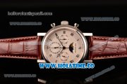 Breguet Grande Complication Moon Phase Chrono Venus 7750 Manual Winding Steel Case with White Dial Brown Leather Strap and Roman Numeral Markers (GF)