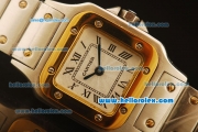 Cartier Santos 100 Miyota Quartz Movement Gold Bezel with White Dial and Black Roman Numeral Marker