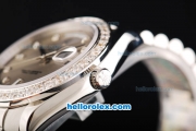 Rolex Day Date II Automatic Movement Full Steel with Diamond Bezel-Diamond Markers and Grey Dial