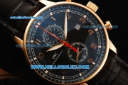 IWC Portuguese Yacht Club Chronograph Miyota Quartz Movement Rose Gold Case with Black Dial and Black Leather Strap