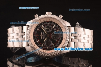 Breitling Bentley Swiss Valjoux 7750 Chronograph Movement Honeycomb Bezel with Black Dial and Silver Stick Marker-SS Strap