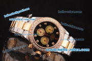 Rolex Daytona Swiss Valjoux 7750-SHG Automatic Two Tone Case/Strap with Diamond Bezel - Black Dial and Diamond Markers