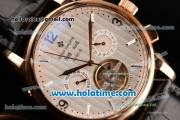 Patek Philippe Grand Complications Chrono Asia HT1035-Tourbillon Automatic Rose Gold Case with Black Leather Bracelet Stick Markers and White Dial