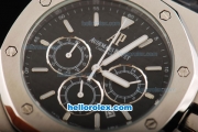 Audemars Piguet Royal Oak City of Sails Chronograph Miyota Quartz Movement Black Dial with White Stick Markers and Silver Case-Black Leather Strap