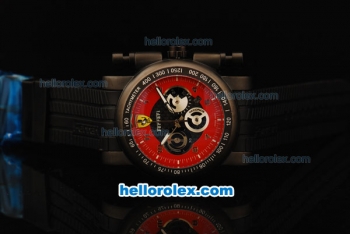 Ferrari Chronograph Quartz Movement 7750 Coating Case with Black/Red Dial and Black Rubber Strap