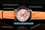 Panerai PAM 625 Luminor 1860 Asia Automatic PVD Case with White Dial Red Arabic Numeral Markers and Brown Leather Strap