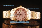 Rolex Day-Date Automatic Rose Gold Case with Diamond Bezel and Pink Dial-Rose Gold Strap