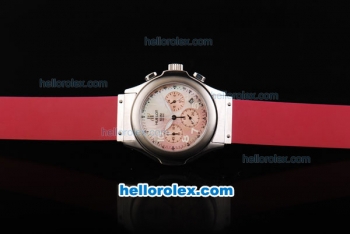 Hublot MDM Chronograph Miyota Quartz Movement MOP Dial with White Numeral Markers and Red Rubber Strap-Lady Size