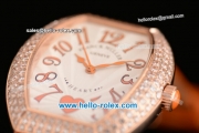 Franck Muller Heart Swiss Quartz Rose Gold Case with Orange Leather Strap Diamond Bezel and White Dial - ETA Coating