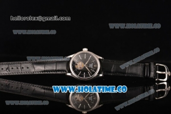 Rolex Cellini Tourbillon Swiss ETA 2824 Automatic Steel Case with Silver Stick Markers Black Leather Strap and Black Dial