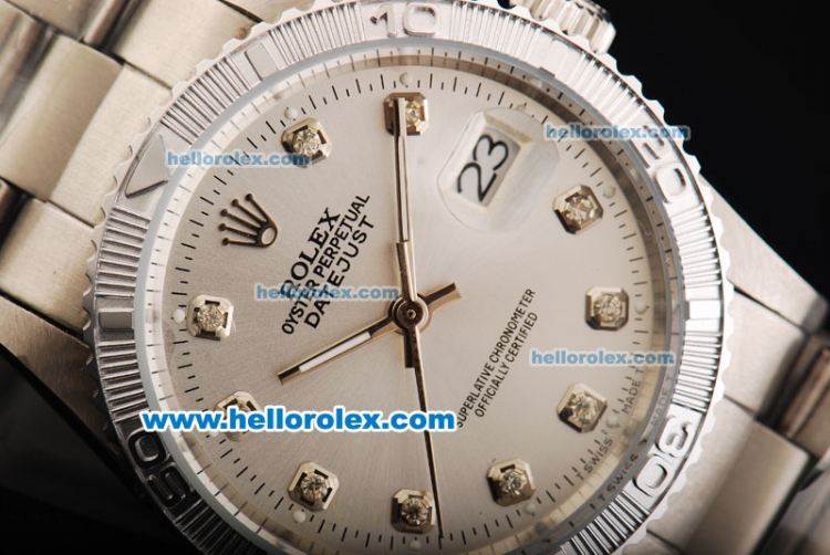 Rolex Datejust Automatic with White Dial and Diamond Marking-Men Size - Click Image to Close