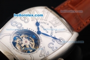 Franck Muller Swiss Tourbillon Manual Winding Movement White Dial with White Arab Numerals and Brown Leather Strap