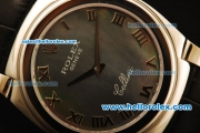 Rolex Cellini Swiss Quartz Steel Case with Grey MOP Dial and Black Leather Strap-Roman Markers