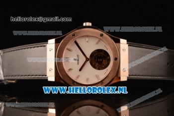 Hublot Classic Fusion Tourbillon Manual Winding Rose Gold Case with White Dial and Black Leather Strap