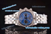 Breitling Chronomat B01 GMT Swiss Valjoux 7750 Automatic Steel Case/Strap with Diamond Bezel and Blue Dial