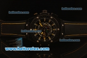Hublot King Power F1 Chronograph Miyota Quartz Fibre Style PVD Case with Skeleton Dial and Black Leather Strap