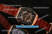 Hublot MP-06 Senna Chrono Miyota OS20 Quartz Rose Gold Case with Skeleton Dial PVD Bezel and Brown Leather Strap